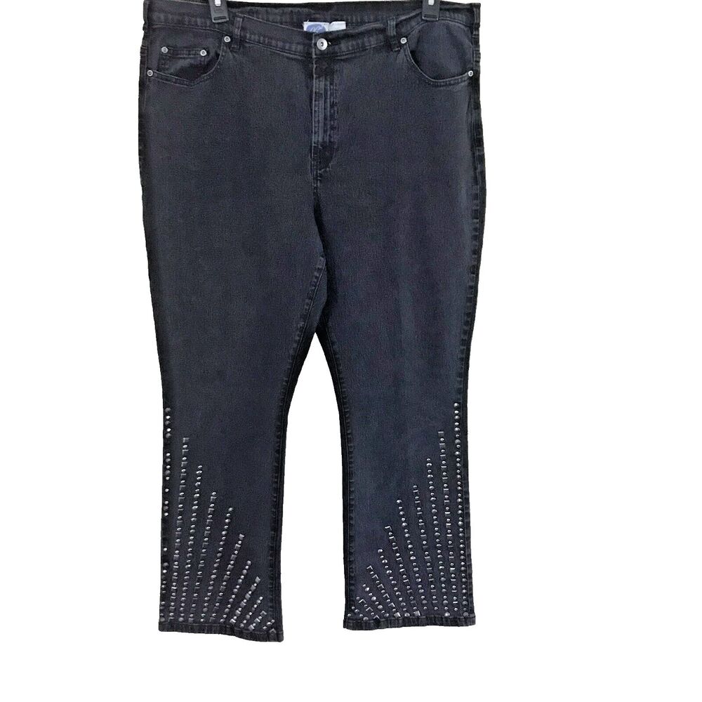 DG2 Diane Gilman Women's Studded Stretch Denim Jeans Wide Leg Dark Wash Siz 20W